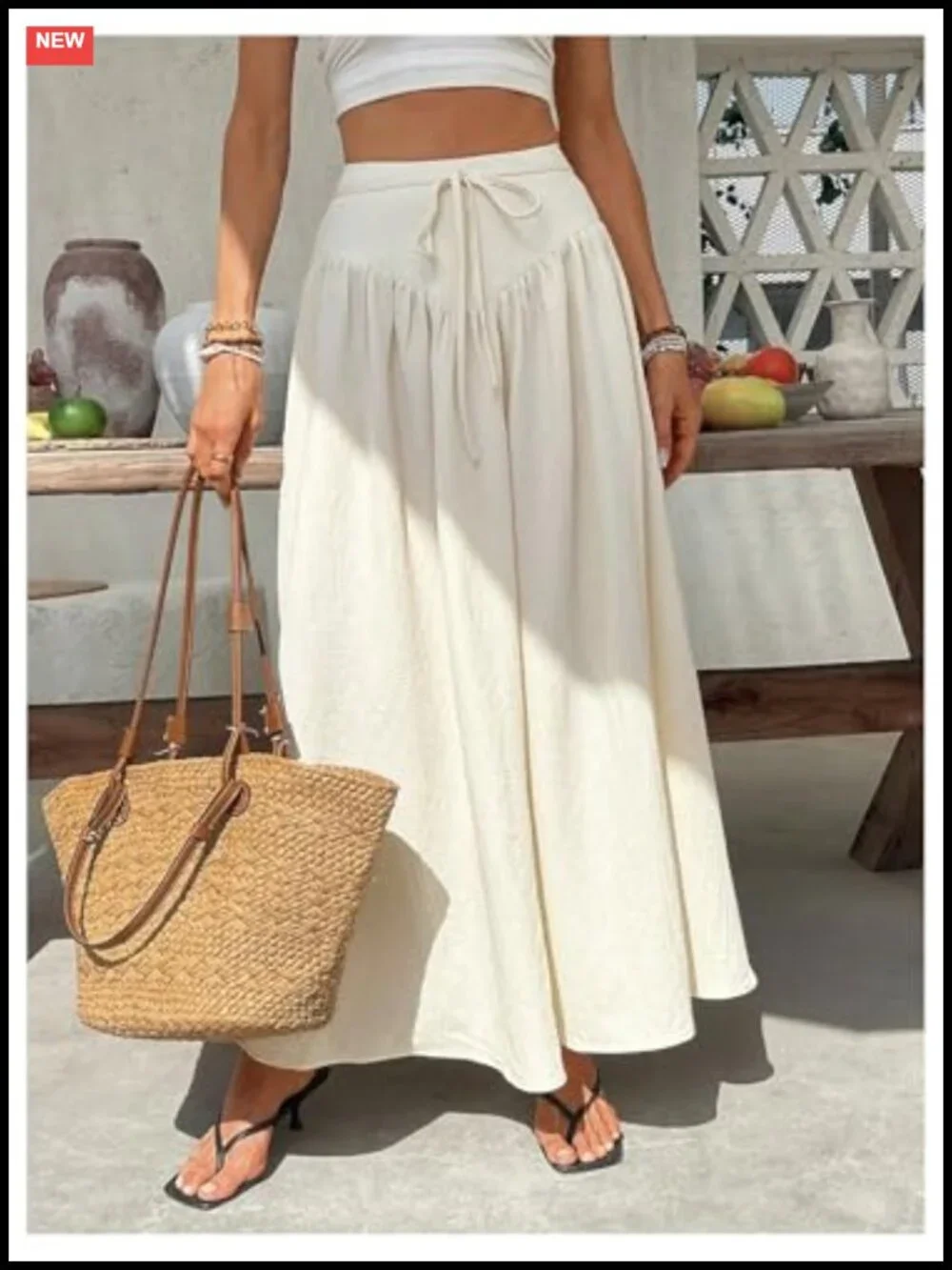 High Waisted Tie Front Flowy Maxi Skirt Casual Vacation